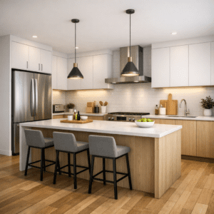 Modern minimalist kitchen 3D render