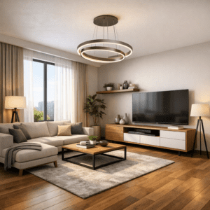 Modern minimalist living room 3D render