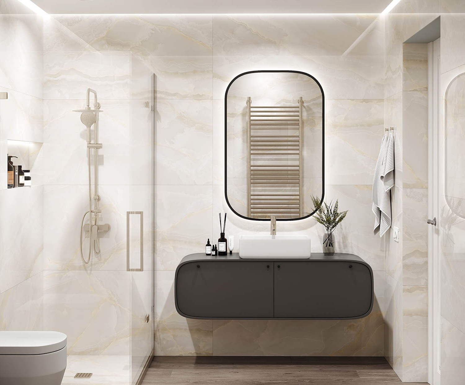 Durable ceramic and porcelain tiles in a modern bathroom