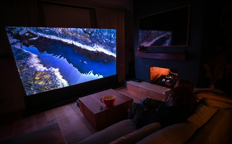 AWOL Vision projector in a modern home theatre