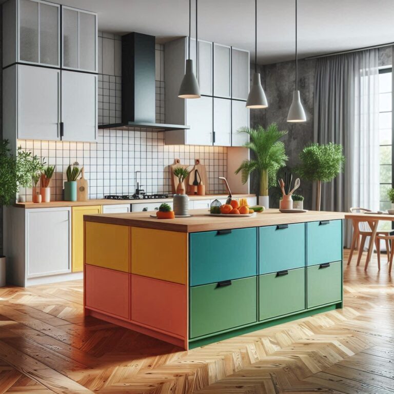 Modern Kitchen Island with a Vibrant Color