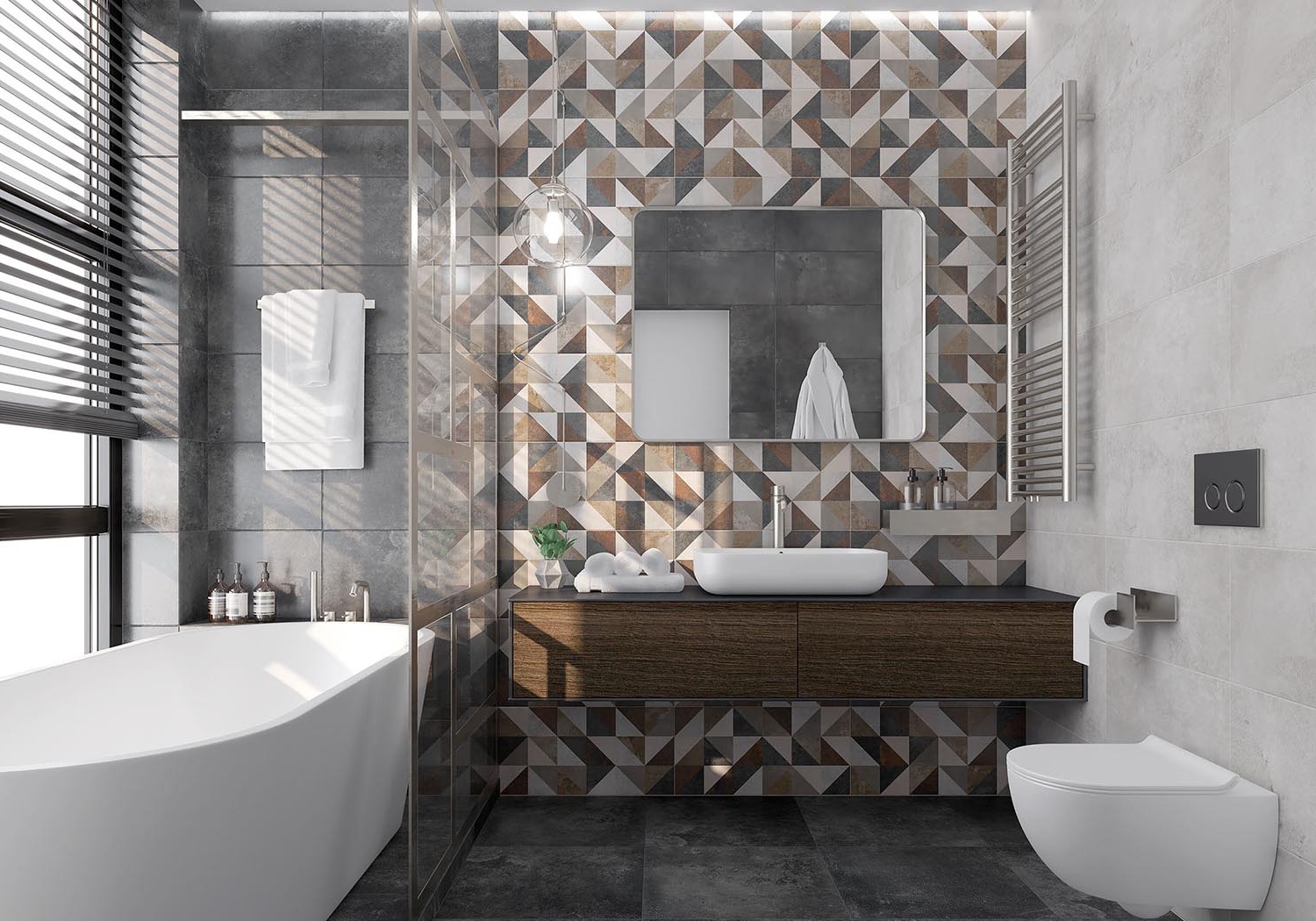 Stone-effect porcelain tiles in a contemporary bathroom
