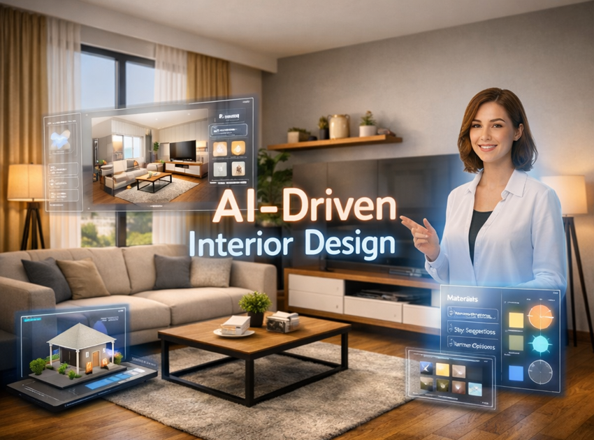 AI-driven interior design with virtual designer and holographic interface
