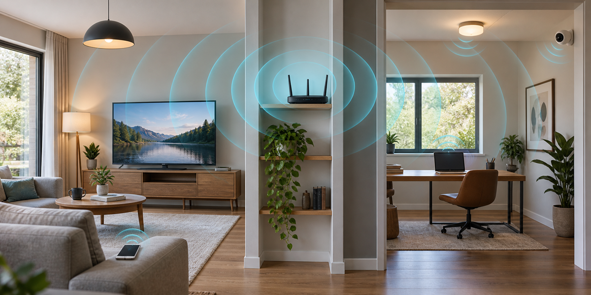 Home wireless networking signal coverage across different rooms